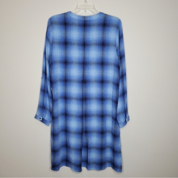 J. Jill Blue & Black Plaid Print Button Front Elliptical Shirt Dress - Picture 5 of 9